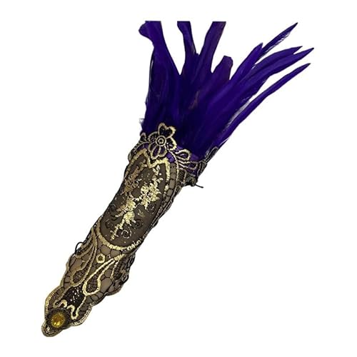 LOSVIP Faschingskostüme Women's Gothic Style Feather Gloves Hollowed Out Gold Lace Arm Carnival Gloves#1 (Purple, One Size) von LOSVIP