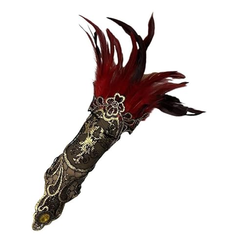 LOSVIP Faschingskostüme Women's Gothic Style Feather Gloves Hollowed Out Gold Lace Arm Carnival Gloves#1 (Red, One Size) von LOSVIP