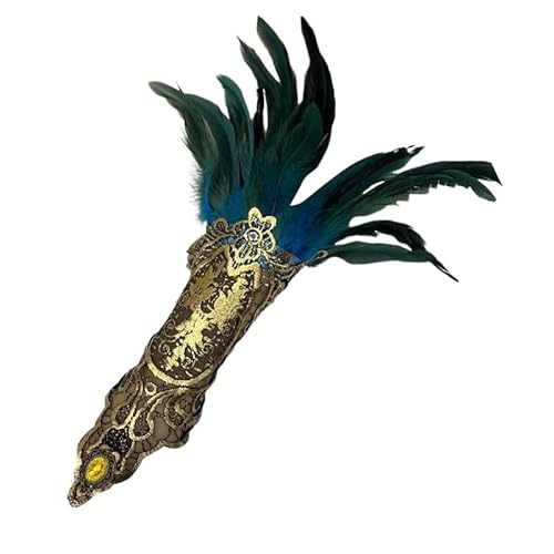 LOSVIP Faschingskostüme Women's Gothic Style Feather Gloves Hollowed Out Gold Lace Arm Carnival Gloves#1 (Sky Blue, One Size) von LOSVIP