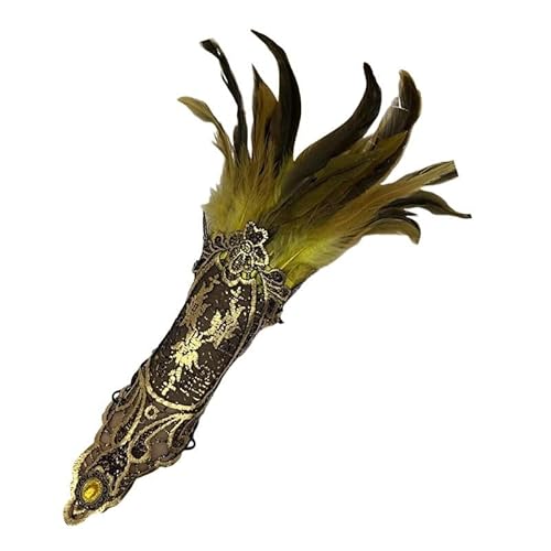 LOSVIP Faschingskostüme Women's Gothic Style Feather Gloves Hollowed Out Gold Lace Arm Carnival Gloves#1 (Yellow, One Size) von LOSVIP