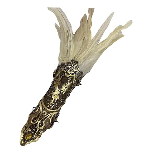 LOSVIP Faschingskostüme Women's Gothic Style Feather Gloves Hollowed Out Gold Lace Arm Carnival Gloves#2 (Beige, One Size) von LOSVIP