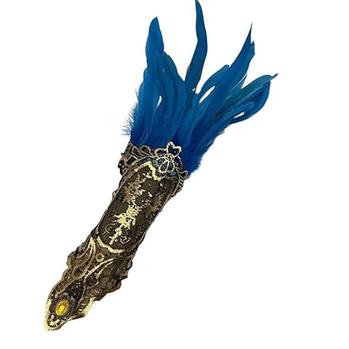 LOSVIP Faschingskostüme Women's Gothic Style Feather Gloves Hollowed Out Gold Lace Arm Carnival Gloves#2 (Blue, One Size) von LOSVIP