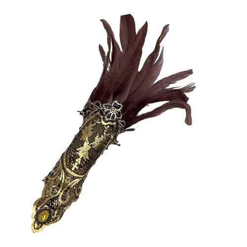 LOSVIP Faschingskostüme Women's Gothic Style Feather Gloves Hollowed Out Gold Lace Arm Carnival Gloves#2 (Coffee, One Size) von LOSVIP