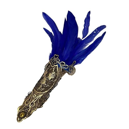 LOSVIP Faschingskostüme Women's Gothic Style Feather Gloves Hollowed Out Gold Lace Arm Carnival Gloves#2 (Dark Blue, One Size) von LOSVIP