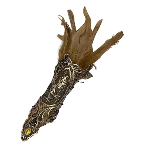 LOSVIP Faschingskostüme Women's Gothic Style Feather Gloves Hollowed Out Gold Lace Arm Carnival Gloves#2 (Khaki, One Size) von LOSVIP