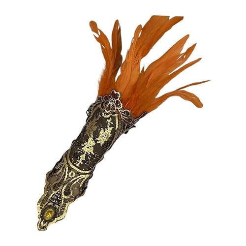 LOSVIP Faschingskostüme Women's Gothic Style Feather Gloves Hollowed Out Gold Lace Arm Carnival Gloves#2 (Orange, One Size) von LOSVIP