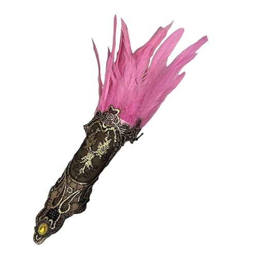 LOSVIP Faschingskostüme Women's Gothic Style Feather Gloves Hollowed Out Gold Lace Arm Carnival Gloves#2 (Pink, One Size) von LOSVIP