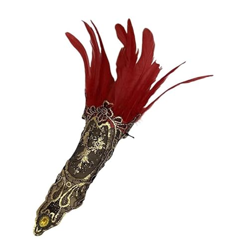 LOSVIP Faschingskostüme Women's Gothic Style Feather Gloves Hollowed Out Gold Lace Arm Carnival Gloves#2 (Red, One Size) von LOSVIP