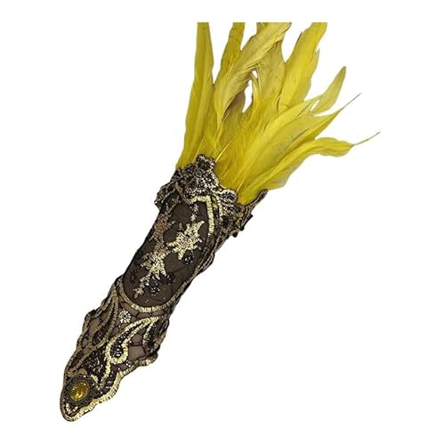 LOSVIP Faschingskostüme Women's Gothic Style Feather Gloves Hollowed Out Gold Lace Arm Carnival Gloves#2 (Yellow, One Size) von LOSVIP