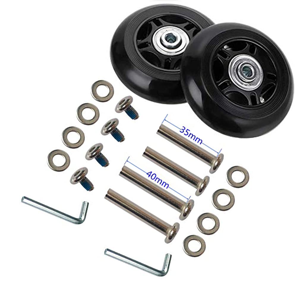 LOTOWELZON 1Paar Schwarz Mute Gepäck-Ersatzrollen 64/68/70/75/80/84/90mm Dicke 24mm mit 6mm Kugellagern Reparatur-Kits ABEC 608zz für Koffer und Inline Outdoor Skate (OD80xThk24mm/3.15x0.94in) von LOTOWELZON