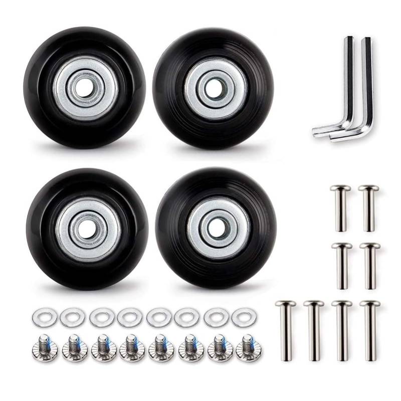 LOTOWELZON 4 Stück Set Gepäck-Ersatzrollen 45mm mit 6 mm Kugellagern Ersatzteile Reparatur-Kits ABEC 608zz für Trolley Samsonite Hartschalenkoffer Rollen (45x18mm/1.77"x0.7") von LOTOWELZON