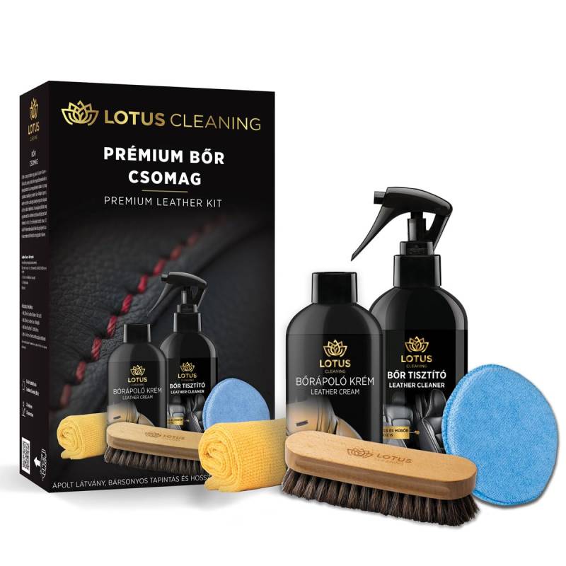 Lotus Premium Lederpflege-Set – 250ml Lederreiniger & 250ml Pflegemittel für Auto, Sofa & Möbel, inkl. Mikrofaser Schwamm, Bürste & Tuch, Komplettes Set für schonende Lederpflege von LOTUS Cleaning