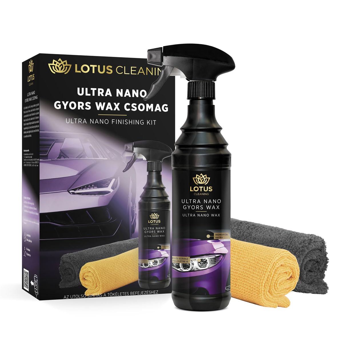 Lotus Premium Ultra Nano Schnellwachs Set – 600ml Nano-Wachs für Glanz & Schutz, wasserabweisend & UV-Schutz – Inkl. Mikrofasertuch & weichem Poliertuch für kratzfreies Autopflege-Finish von LOTUS Cleaning