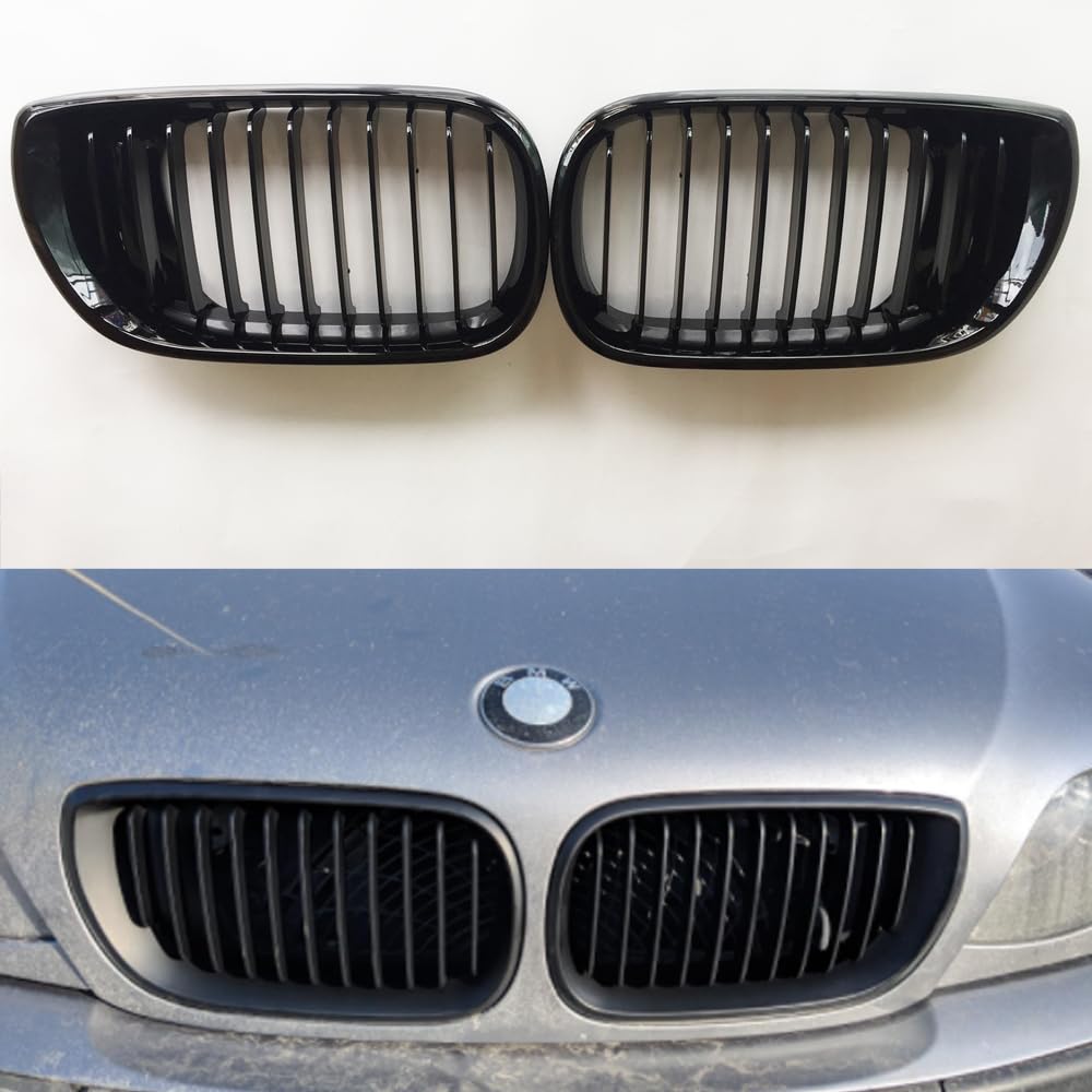 LOUEI Schwarzer Kühlergrill mit einzelner Lamelle, kompatibel mit BMW 3er-Serie E46 318i 320i 323i 328i 4-Türer Limousine von LOUEI