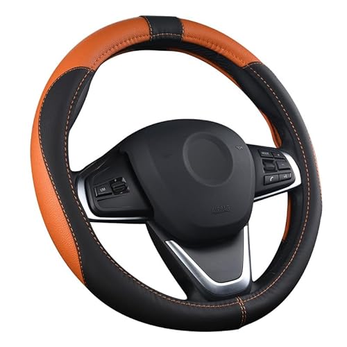 Auto Lenkrad Abdeckung Lenkradschutz Lenkradhülle PU Leder Universal 37-38cm / 15" rutschfest Atmungsaktiv Langlebig (Orange) von LOVEAUTO