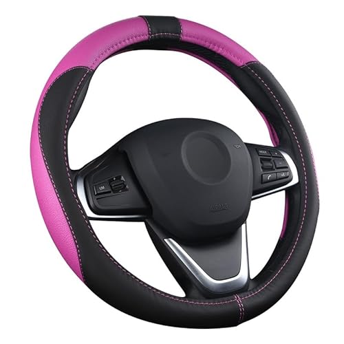 OFZVEO Auto Lenkrad Abdeckung Lenkradschutz Lenkradhülle PU Leder Universal 37-38cm / 15" rutschfest Atmungsaktiv Langlebig (Pink) von LOVEAUTO