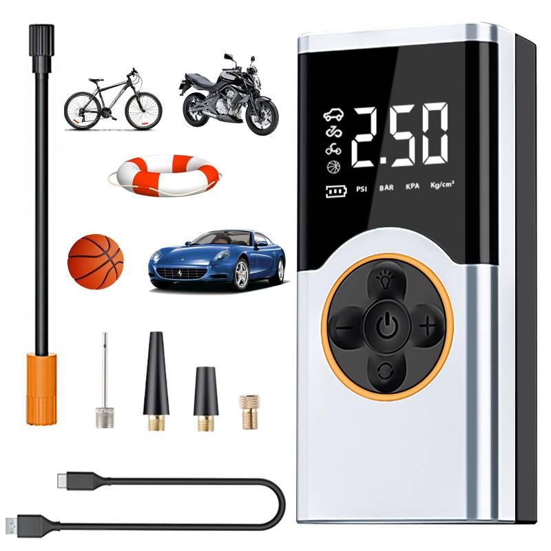 LOVPIS Elektrische Luftpumpe, 4000mAh Fahrrad Akku Kompressor, 150PSI Luftkompressor, Elektrische Fahrradpumpe für Fahrrad, Auto, Motorrad, Bälle von LOVPIS