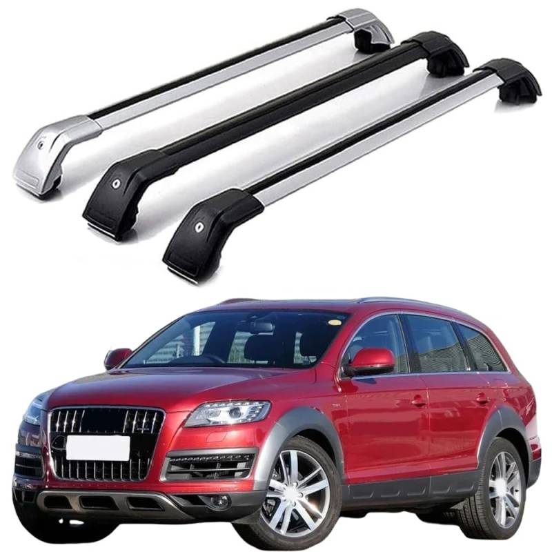 DachträGer RelingträGer für A-UDI Q7 5 4L SUV 2006-2015, Dachgepäckträger Dachträger Querträger Aluminium Diebstahl-Bars Auto Zubehör 2 Stück,Silver-Black von LOVVEEUV