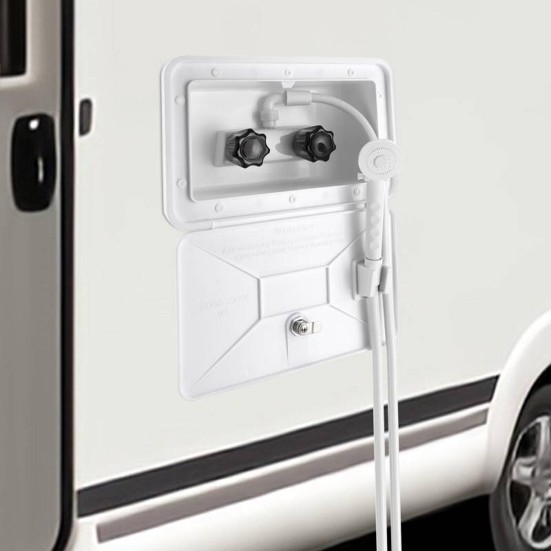 RV Außendusche Box mit Heiß/Kalt Schalter Duschkopf Wohnmobile,RV Dusche Kit Mit Schloss und Schlüsseln Wohnmobi Zubehör, für Boote,Camper Caravan und Wohnmobile von LOYEMAADE