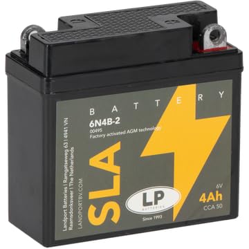 LANDPORT Batterie 6N4B-2A 6V 4Ah SLA wartungsfrei kompatibel für Simson Schwalbe KR 51 51/50, Suzuki GT 80, TSX 50, Yamaha DT 50 125 175, RD 50, TY 125 von LP BATTERIES