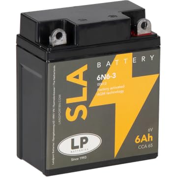 LANDPORT Batterie 6N6-3 6V, 6Ah wartungsfrei kompatibel für Honda CB 125 SL, Yamaha DT 175, 400, XL 250, XT 500 von LP BATTERIES