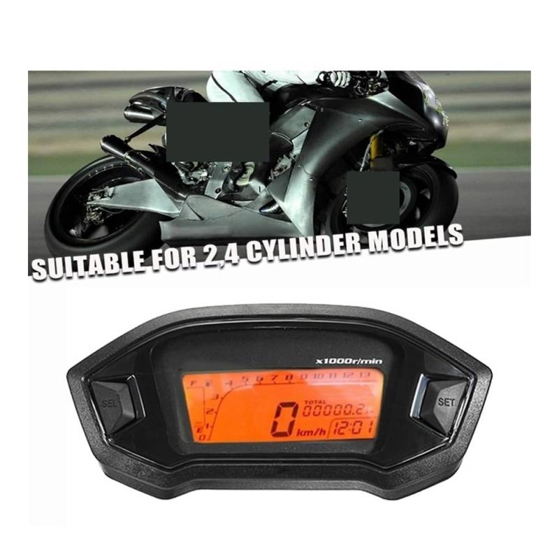 LPBRMDJW Motorrad-Kilometerzähler Universal Motorrad Kilometerzähler Digital Tacho Hintergrundbeleuchtung Drehzahlmesser Für 2-4 Zylinder Meter Odemeter von LPBRMDJW