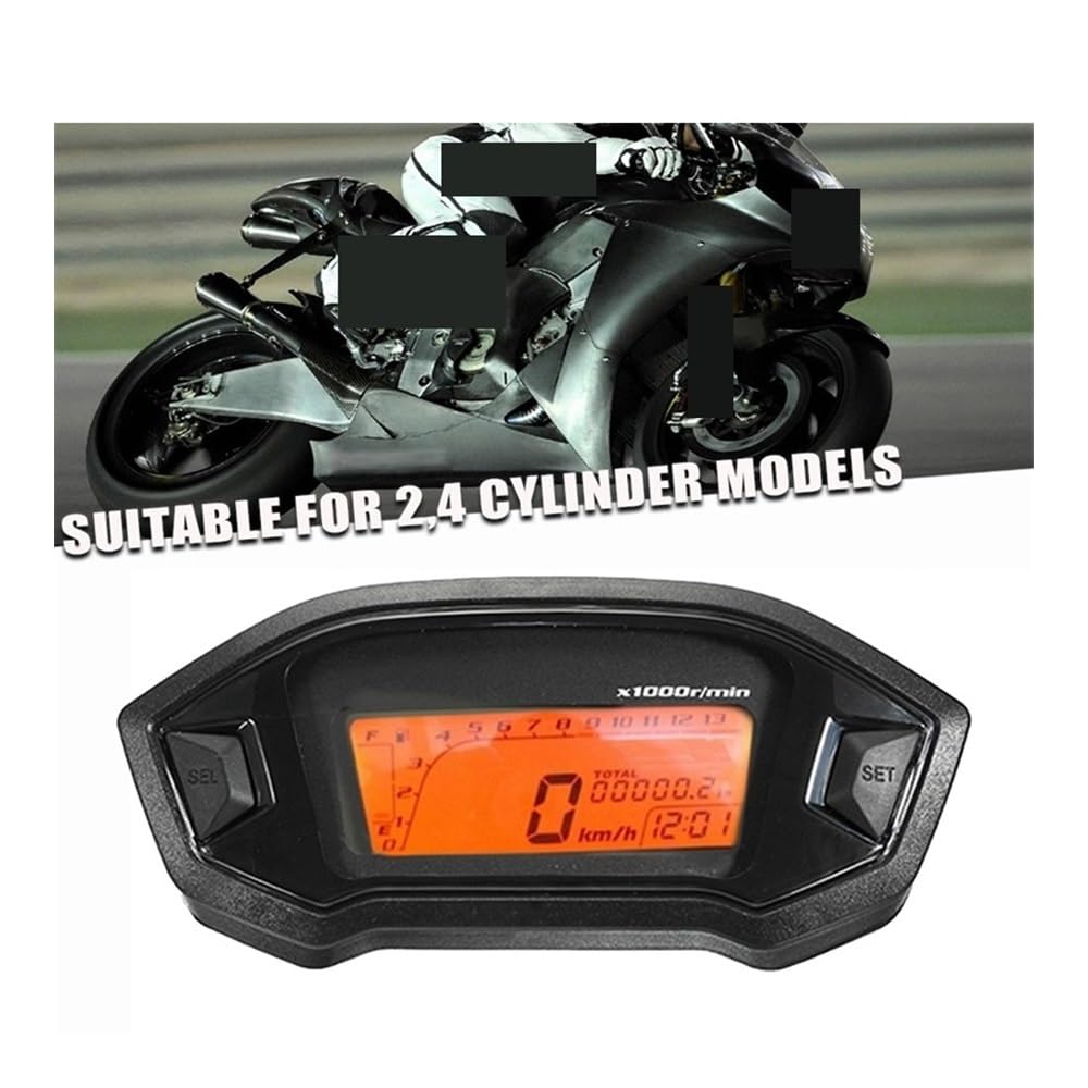 LPBRMDJW Motorrad-Kilometerzähler Universal Motorrad Kilometerzähler Digital Tacho Hintergrundbeleuchtung Drehzahlmesser Für 2-4 Zylinder Meter Odemeter von LPBRMDJW