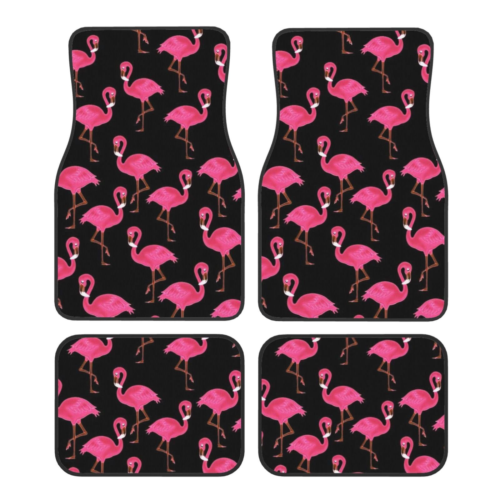 Auto-Fußmatten-Set mit niedlichem rosa Flamingo-Muster, vierteiliges Set, komplettes Set mit rutschfester Gummi-Rückseite von LPWTYCBV