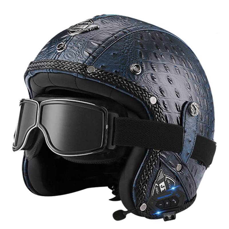 Bluetooth Motorradhelm mit ECE, Jethelm Retro Halbschalenhelm Motorradhalbhelm mit Schutzbrille, Chopper Helm Scooter-Helm Offenem Helm, mit Sonnenblende Herausnehmbares Futter K,M von LPXPLP