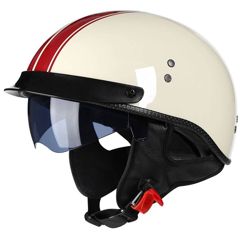 Halbschalenhelm Mit ECE Zulassungiber Brain-Cap Halbschale Jet-Helm Roller-Helm Scooter-Helm Retro Half Helm mit Built-in Visier für Cruiser Chopper Biker Moped DOT/ECE-Zulassung A,XL=61-62CM von LPXPLP