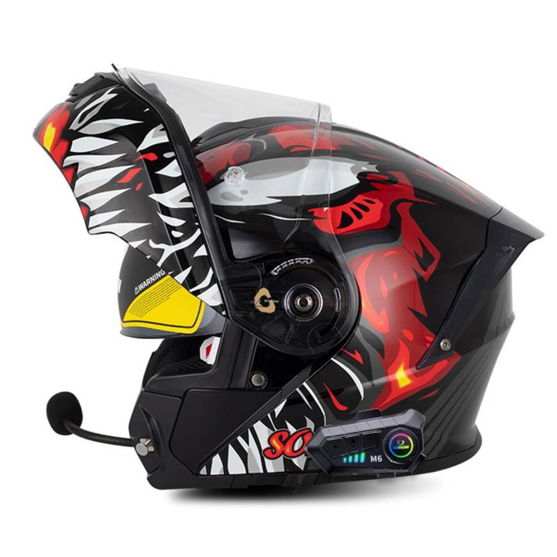 Klapphelm Motorradhelm Bluetooth Modularer Motorradhelm Integralhelm mit Anti-Fog-Doppelspiegel DOT/ECE-Zulassung mit Mikrofon für Automatische Beantwortung Integrierter Rollerhelm A,4XL von LPXPLP