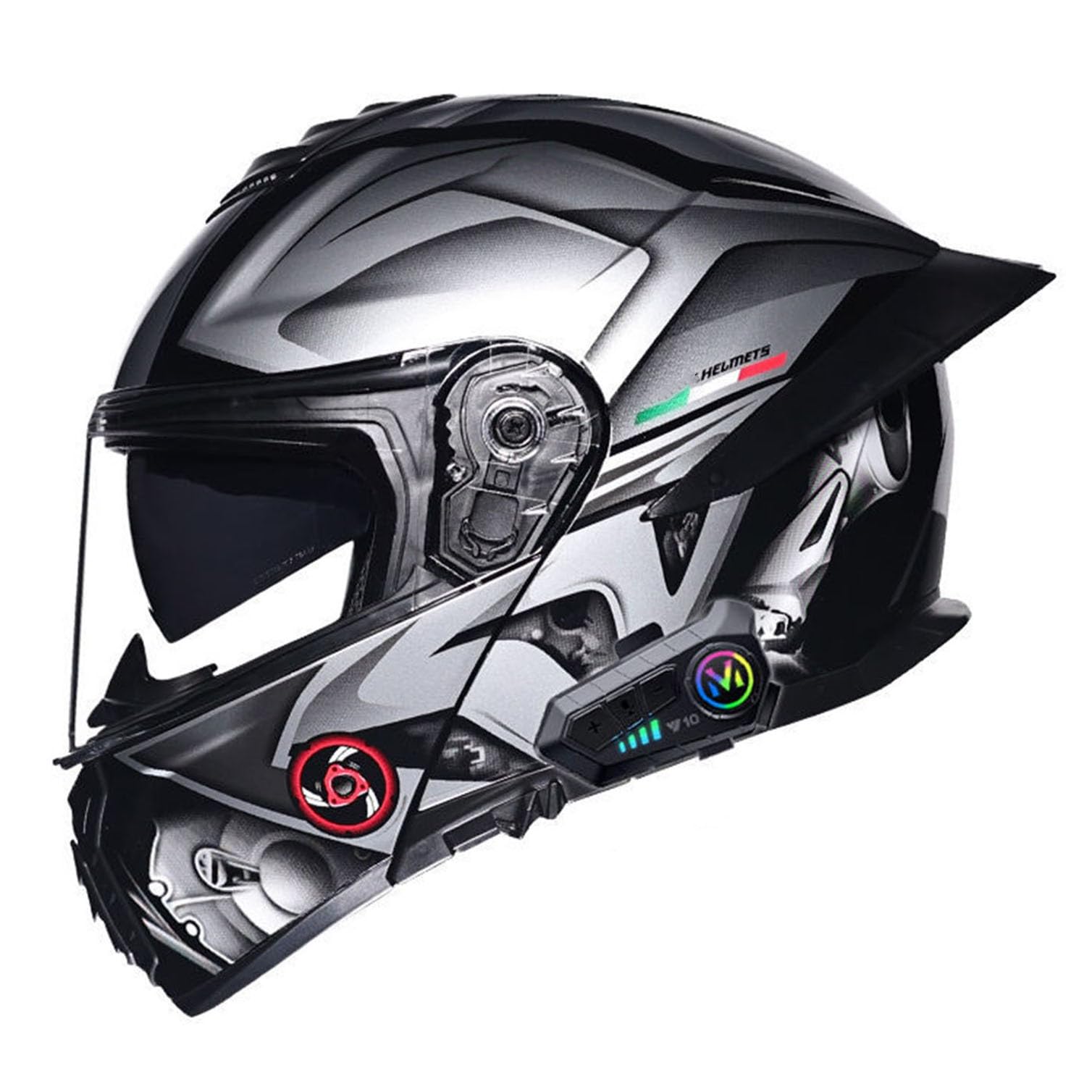 Klapphelm mit Bluetooth Motorradhelm Herren, ECE Zertifiziert Sturzhelm, Integriert Motorradhelm, mit Doppelvisier Mikrofon Motorrad Helm für Erwachsene Damen Modularer Helm 4,3XL(65~66CM) von LPXPLP