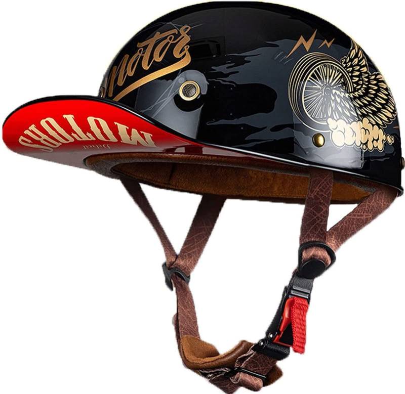 LPXPLP Retro Motorradhelm Halbschalenhelm Mit ECE Zulassung Baseball Cap Helm Jethelm Deutscher Stil Totenkopf Kappe Helm Motorrad Cruiser Roller Cool Helm Für Männer Und Frauen 1,L von LPXPLP