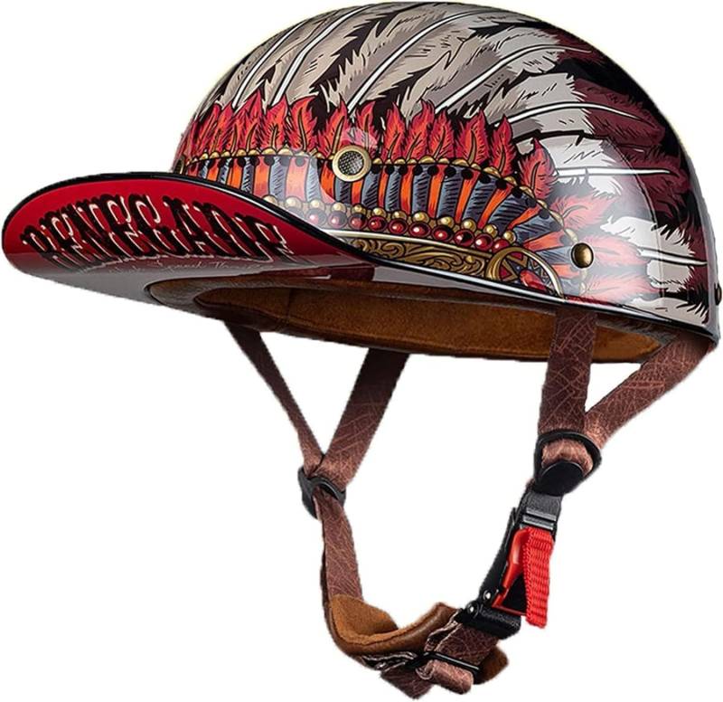 LPXPLP Retro Motorradhelm Halbschalenhelm Mit ECE Zulassung Baseball Cap Helm Jethelm Deutscher Stil Totenkopf Kappe Helm Motorrad Cruiser Roller Cool Helm Für Männer Und Frauen 2,XL von LPXPLP