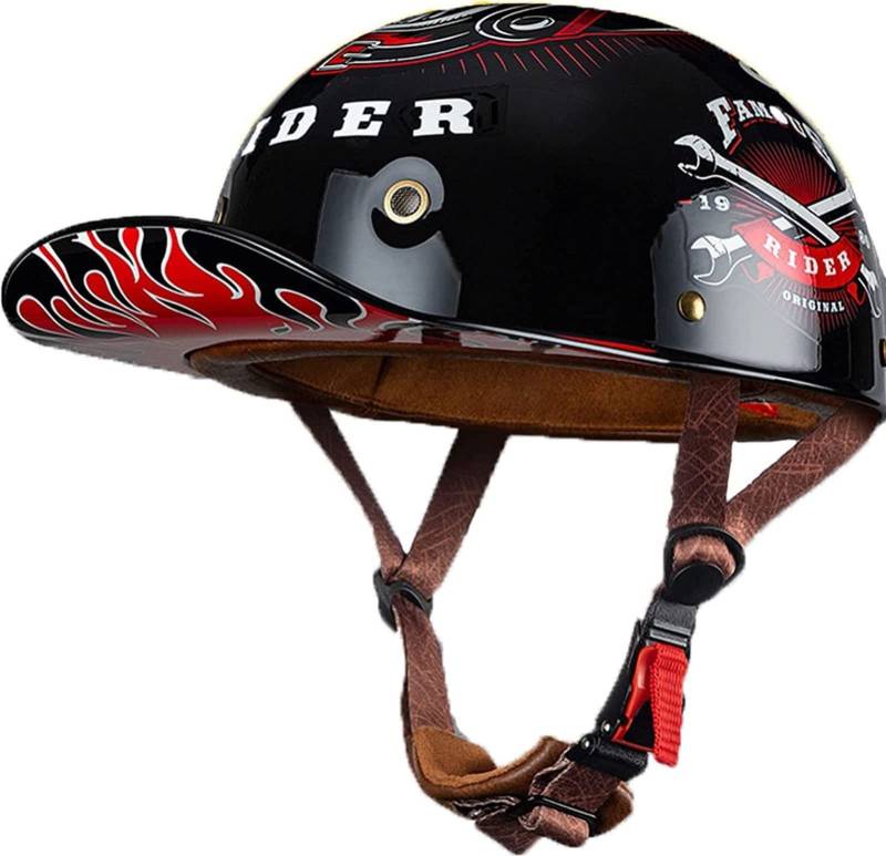 LPXPLP Retro Motorradhelm Halbschalenhelm Mit ECE Zulassung Baseball Cap Helm Jethelm Deutscher Stil Totenkopf Kappe Helm Motorrad Cruiser Roller Cool Helm Für Männer Und Frauen 3,L von LPXPLP