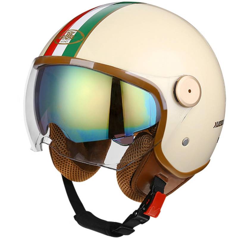 Retro Motorradhelm Rollerhelm Halbschalenhelm Vespa-Helm, Jet-Helm mit Doppelvisier, Roller-Helm für Erwachsene Frauen und Herren im edlen Vintage-Look C,L von LPXPLP