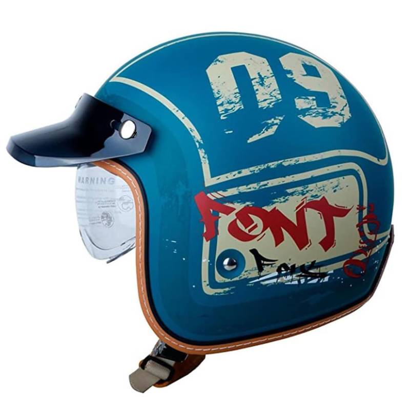 Vintage Jet-Helm · Motorrad-Helm Roller-Helm Scooter-Helm Moped Mofa-Helm Chopper Retro Vespa Vintage Pilot Biker Helmet · ECE Zulassung mit Visier Offenem Gesicht Helm B,L von LPXPLP