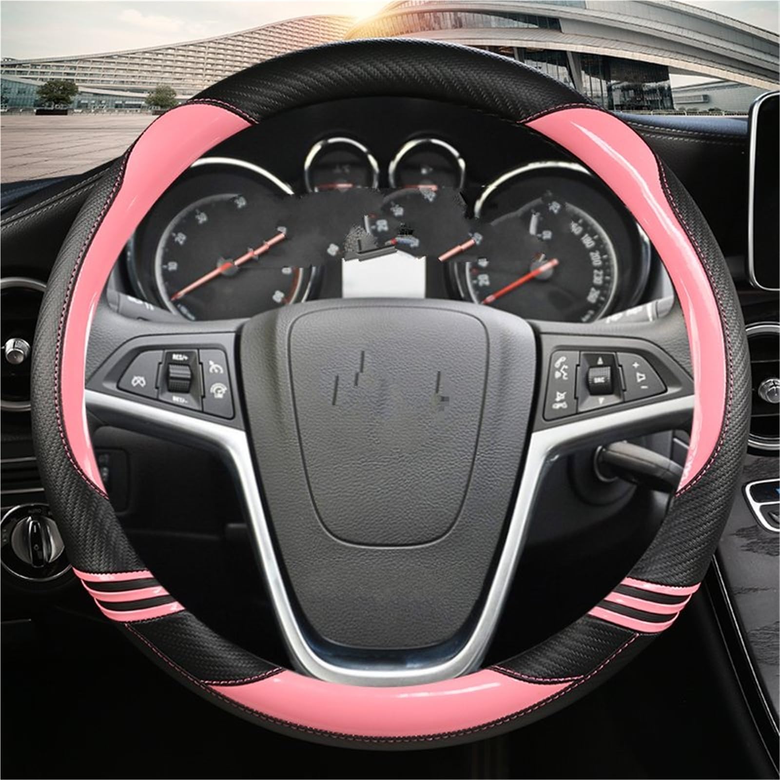 Lenkradbezug Carbon Faser + Leder Auto Lenkrad Abdeckung Auto Zubehör Für Opel Für Insignia 2008-2013 Für Astra Für Cascada Für Mokka 2012-2019 Lenkradabdeckung(PINK) von LPXYZD