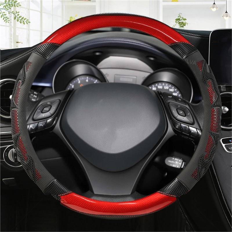 Lenkradbezug Carbon Fiber + Leder Sport Auto Lenkrad Abdeckung Auto Zubehör Für Toyota Für CHR Für C-HR Lenkradabdeckung(Black RED) von LPXYZD