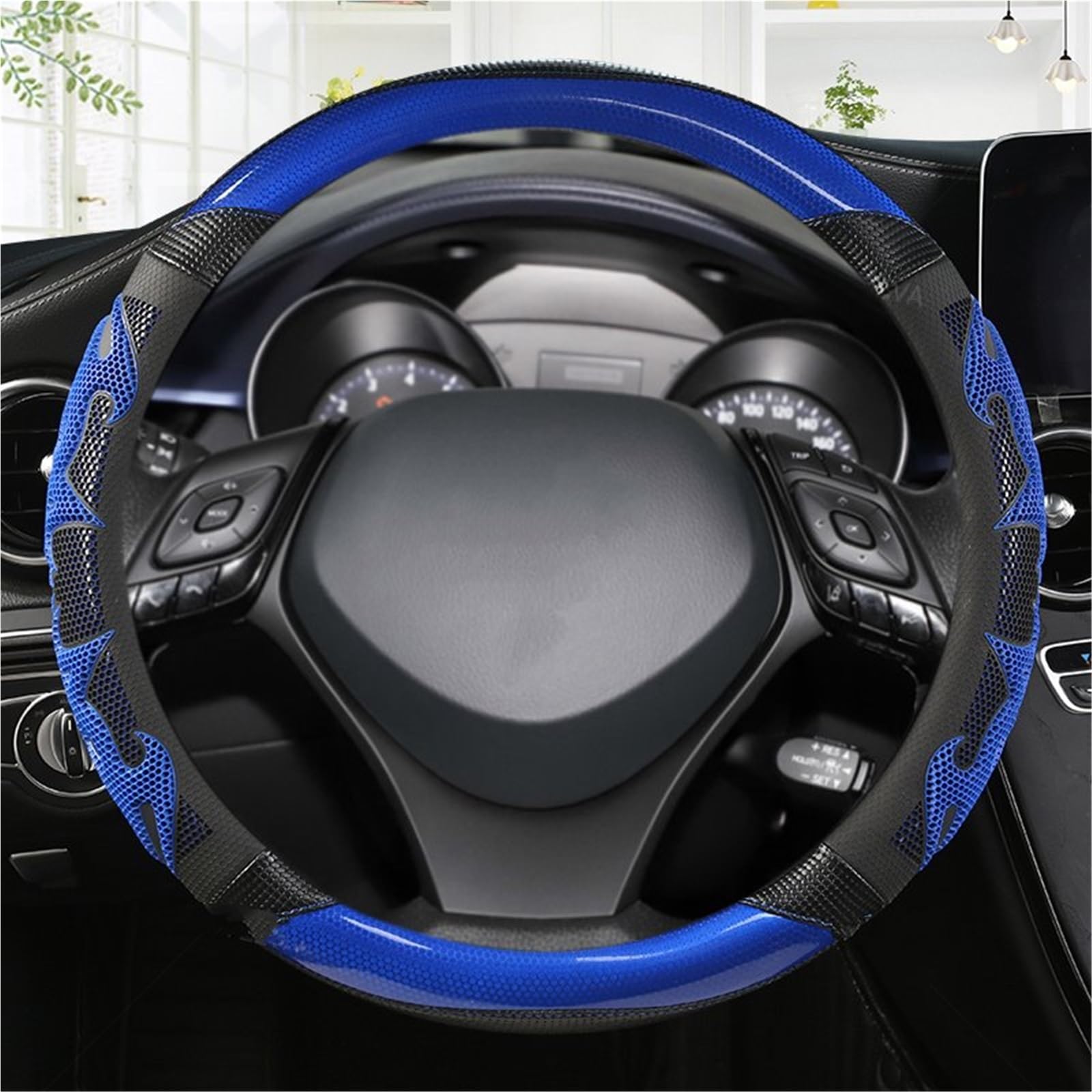 Lenkradbezug Carbon Fiber + Leder Sport Auto Lenkrad Abdeckung Auto Zubehör Für Toyota Für CHR Für C-HR Lenkradabdeckung(Blue) von LPXYZD