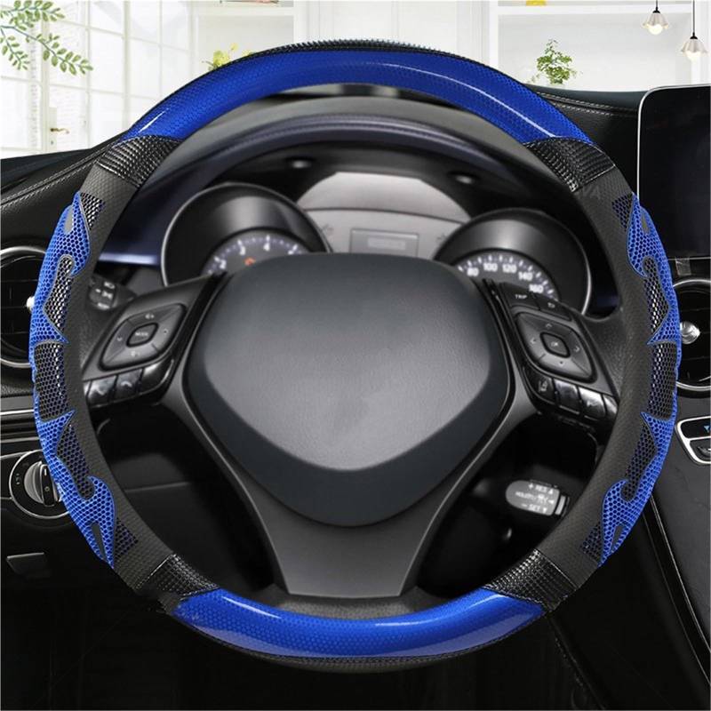 Lenkradbezug Carbon Fiber + Leder Sport Auto Lenkrad Abdeckung Auto Zubehör Für Toyota Für CHR Für C-HR Lenkradabdeckung(Blue) von LPXYZD