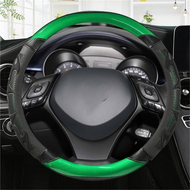 Lenkradbezug Carbon Fiber + Leder Sport Auto Lenkrad Abdeckung Auto Zubehör Für Toyota Für CHR Für C-HR Lenkradabdeckung(Green) von LPXYZD