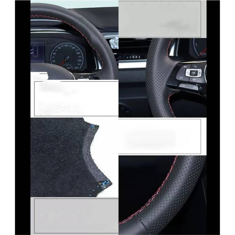 Lenkradbezug Schwarz Leder Auto Zubehör Lenkrad Abdeckung Für Hyundai Für Getz Für Accent 2006 2007 2008 2009 2010 Lenkradabdeckung(Light Blue Thread) von LPXYZD