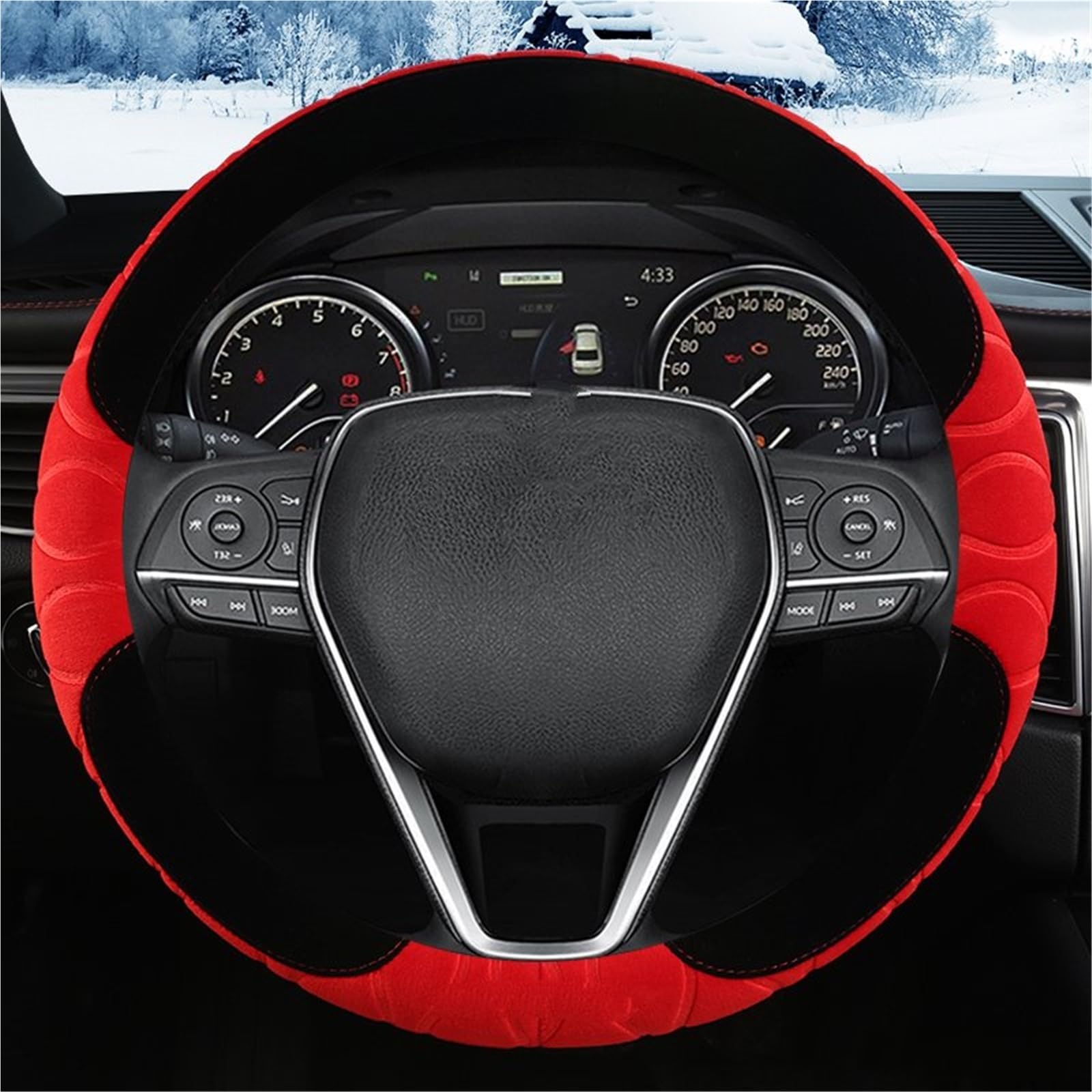 Lenkradbezug Winter Plüsch Auto Lenkrad Abdeckung Auto Für Toyota Für Camry Für Corolla Für Avensis Für Yaris Für Rav4 Für Hilux Für Auris 2013-2021 Lenkradabdeckung(RED) von LPXYZD