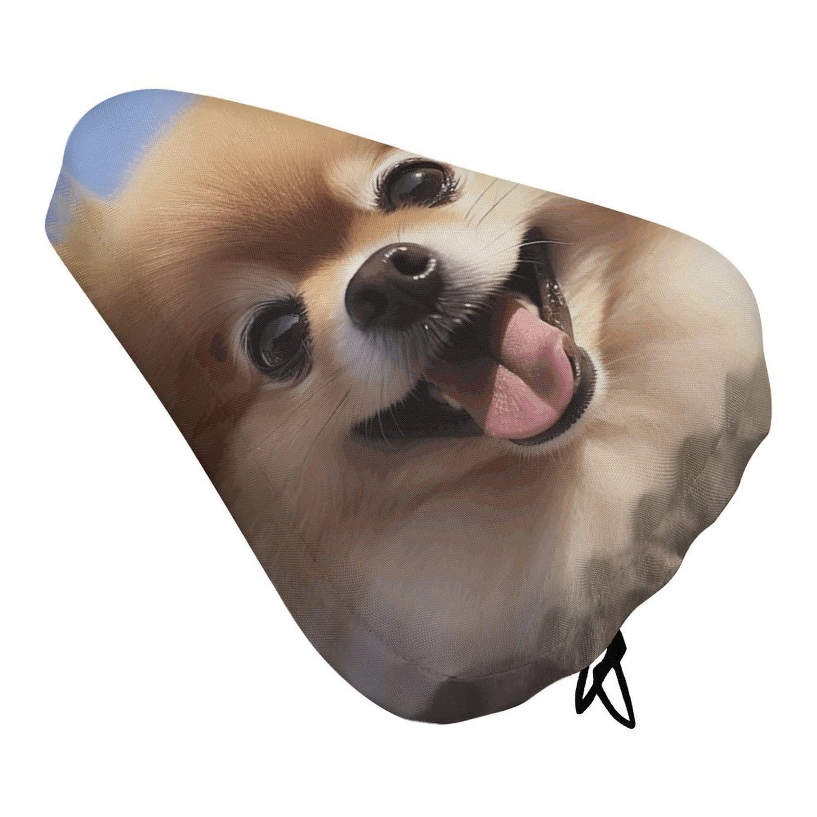 Fahrradsitzbezug, Happy Pomeranian Bedruckter Fahrradsitzbezug, Fahrradsitzbezug von LQWOK