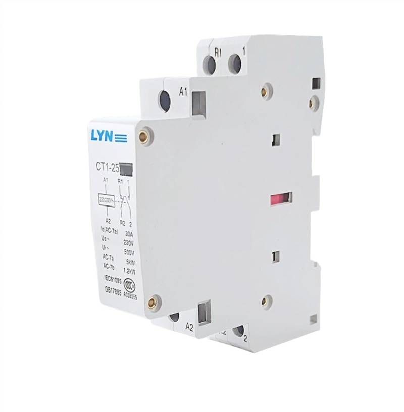 LREDONM 1 Stück CT1-25 2P 25 A 220 V/230 V 50/60 Hz DIN-Schiene, Haushalts-Wechselstrom-Modularer, einphasiger Wechselstromschütz, 2 NO, 2 NC oder 1 NO 1 NC (2 NO, 25 A) von LREDONM