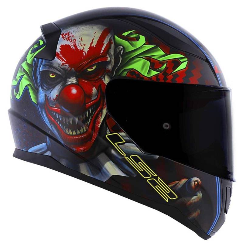 Vollvisier-Motorradhelm für Erwachsene, Reiter, Biker, Sport, Crash-Helm, LS2 FF353 Rapid Happy Dreams leuchtet im Dunkeln, gruseliges Clown, dunkel getöntes Visier (M) von LS2