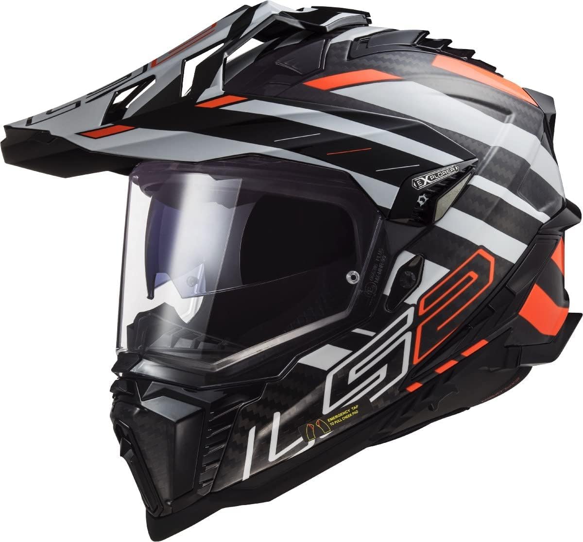 LS2, Motocross Helm EXPLORER CARBON EDGE Black Orange White, S von LS2