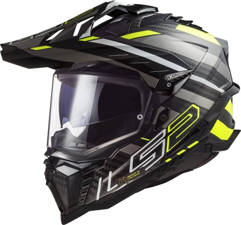 LS2, Motocross Helm EXPLORER CARBON EDGE Black H-V Yellow Titanium, XS von LS2