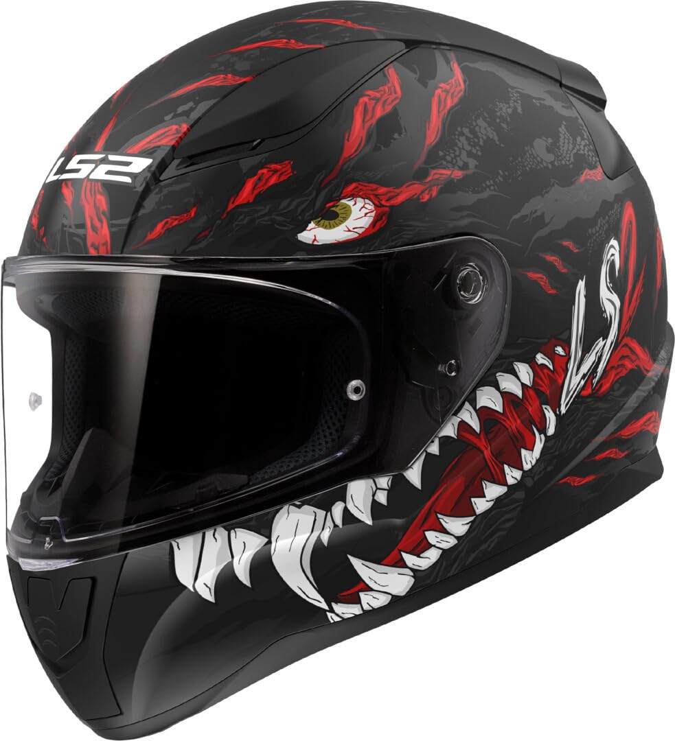 LS2, Integraler Motorradhelm RAPID II KAIJU Matt Black Red White, L von LS2